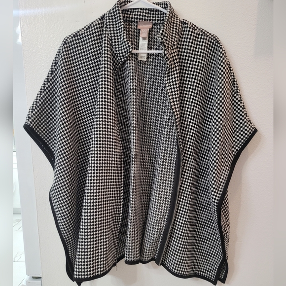 Chico's Black and White Houndstooth Poncho Size S/M - Picture 3 of 8